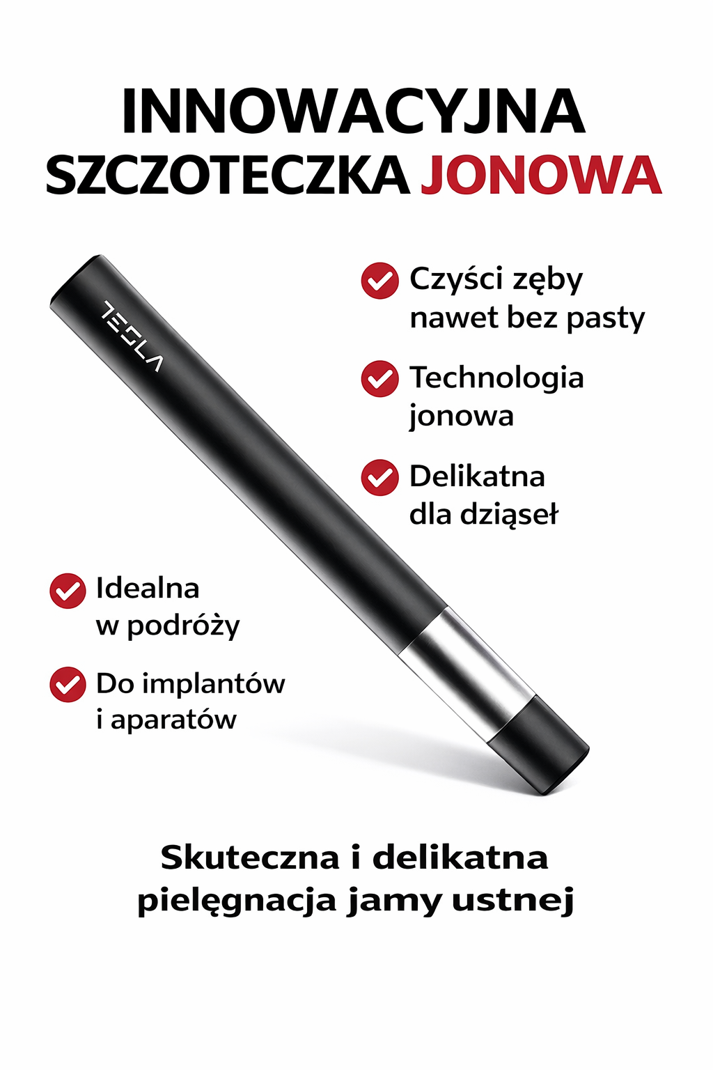 TESLA TRAVEL BLACK - jonowo-soniczna szczoteczka do mycia zębów, matowa czerń - obrazek 2