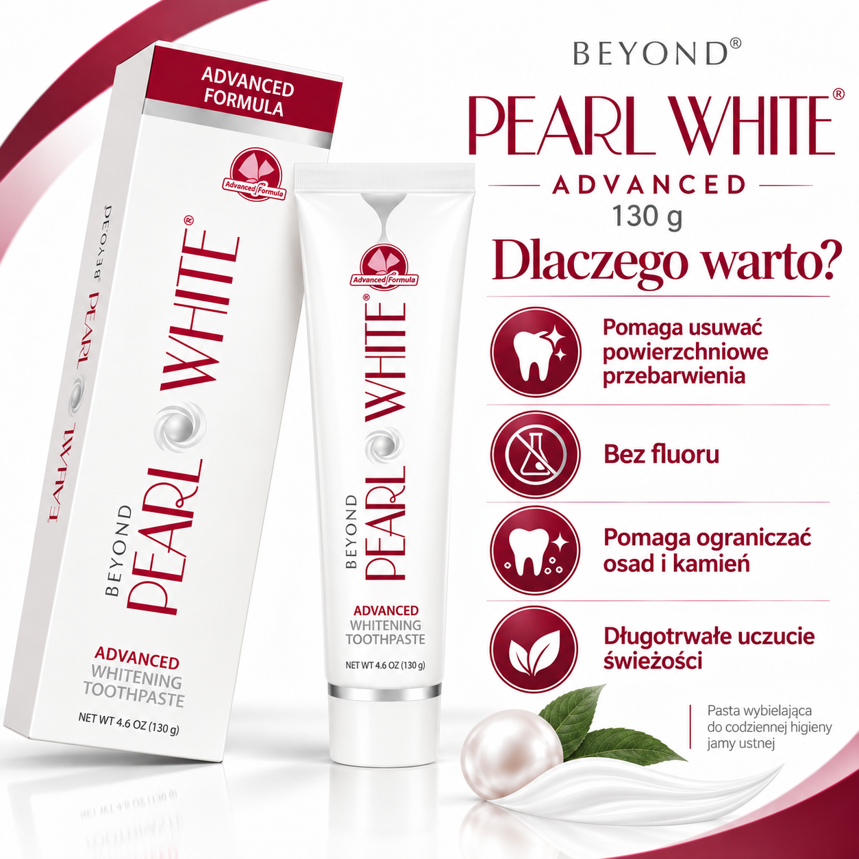 BEYOND Pearl White Advanced 130 g – profesjonalna pasta wybielająca z hydroksyapatytem - obrazek 5