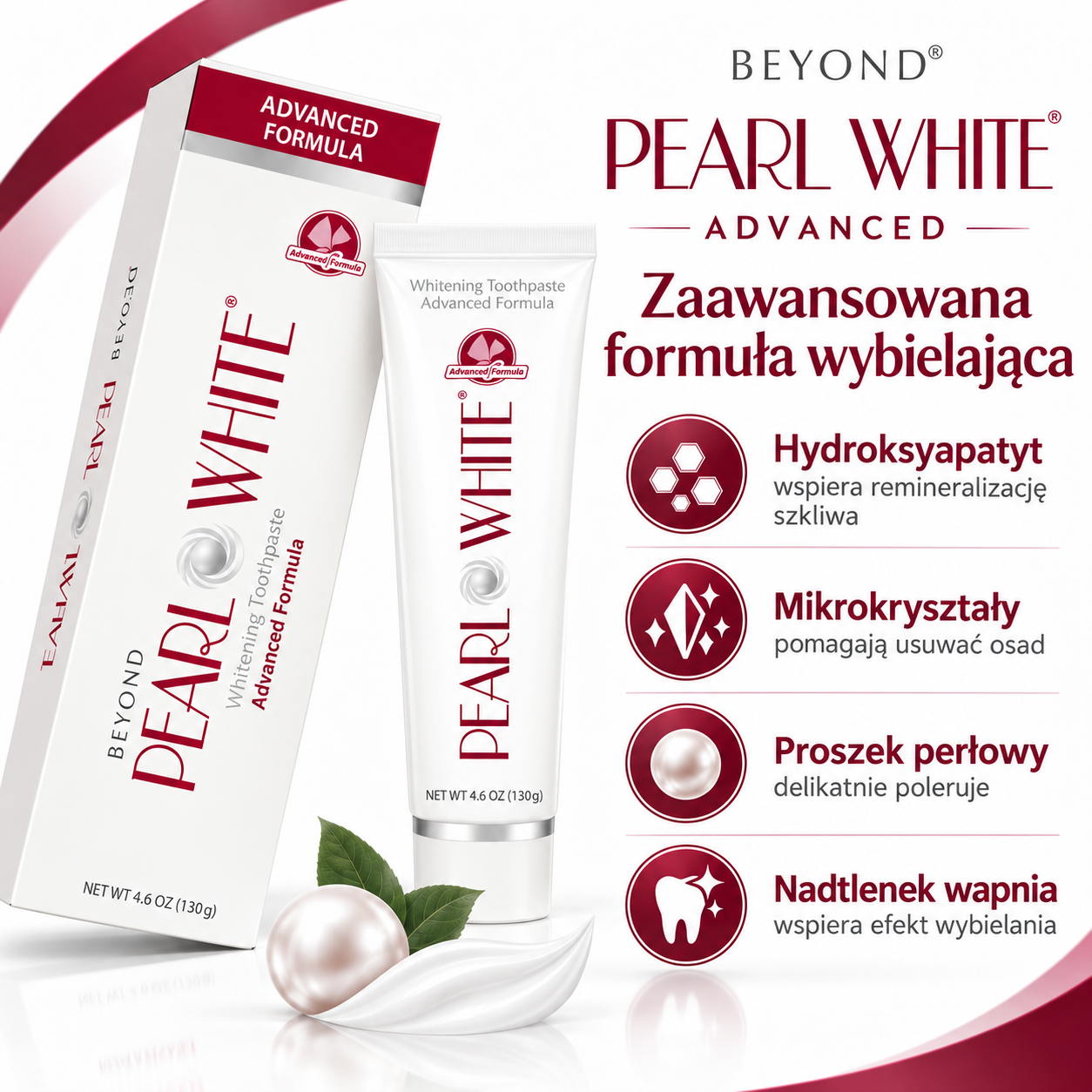 BEYOND Pearl White Advanced 130 g – profesjonalna pasta wybielająca z hydroksyapatytem - obrazek 4