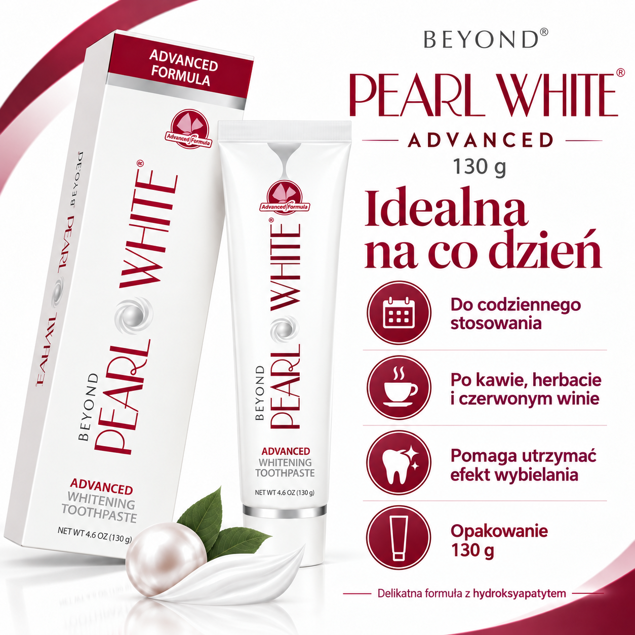 BEYOND Pearl White Advanced 130 g – profesjonalna pasta wybielająca z hydroksyapatytem - obrazek 3