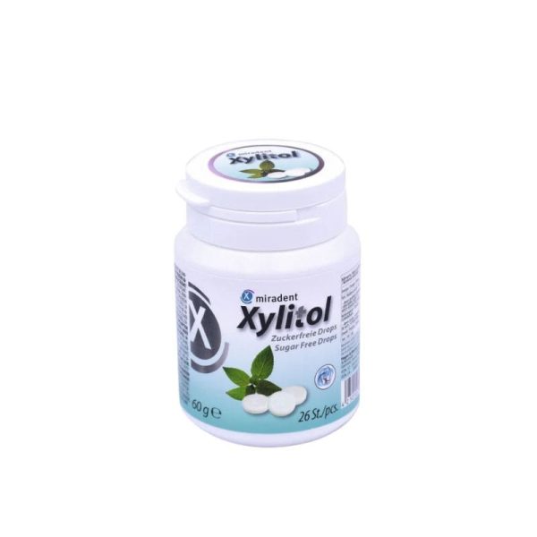 MIRADENT Xylitol Drops - przeciwpróchnicze cukierki z ksylitolem dla dzieci i dorosłych, 26 szt, smak mięta