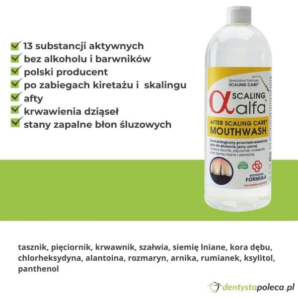 ALFA Scaling Mouthwash- antybakteryjny płyn do płukania jamy ustnej na stany zapalne, afty i krawienia dziąseł 1000 ml - obrazek 2