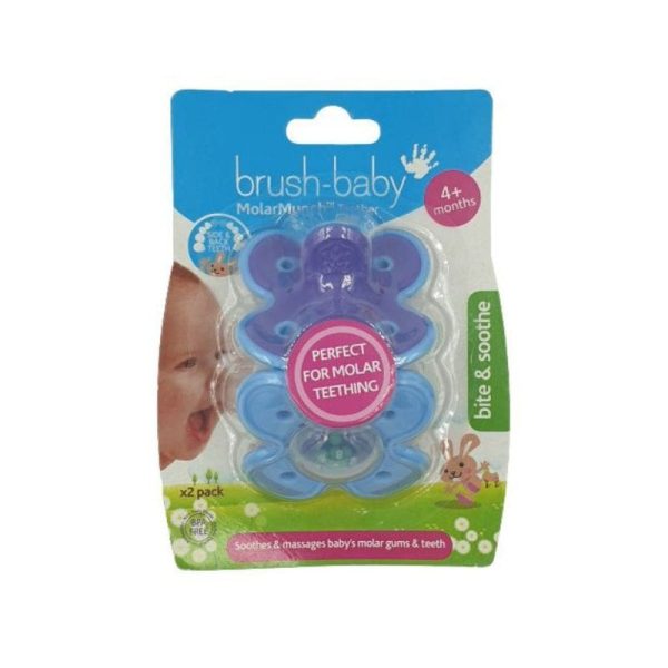 Brush-Baby MolarMunch Teether gryzak dla dzieci od 4 miesiąca życia, 2 sztuki, fioletowo-niebieski