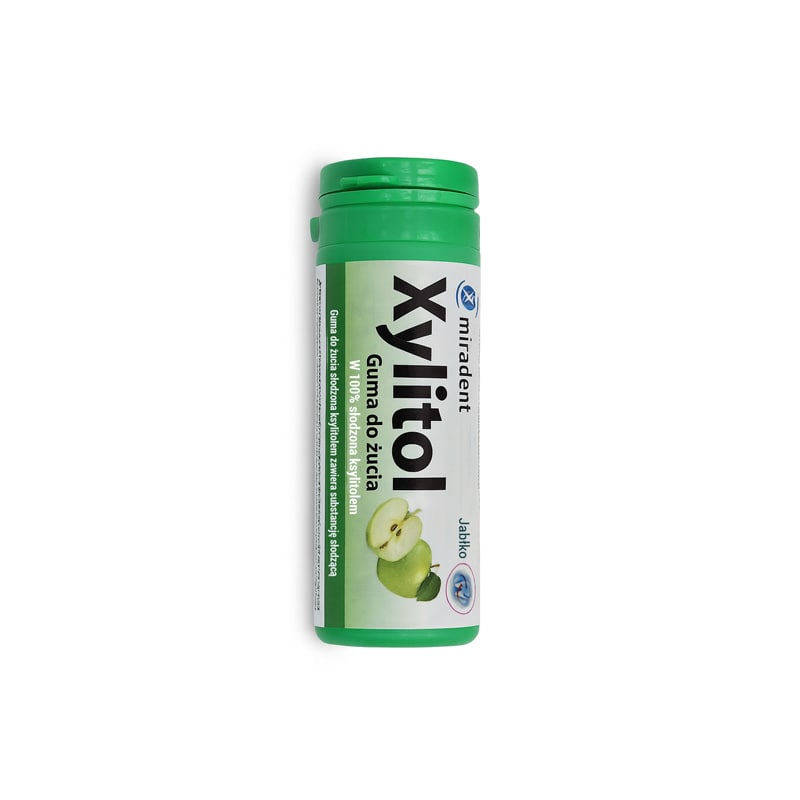 MIRADENT Xylitol Chewing Gum For Kids - guma do żucia z ksylitolem przeciw próchnicy, 30 szt, smak zielone jabłko APPLE