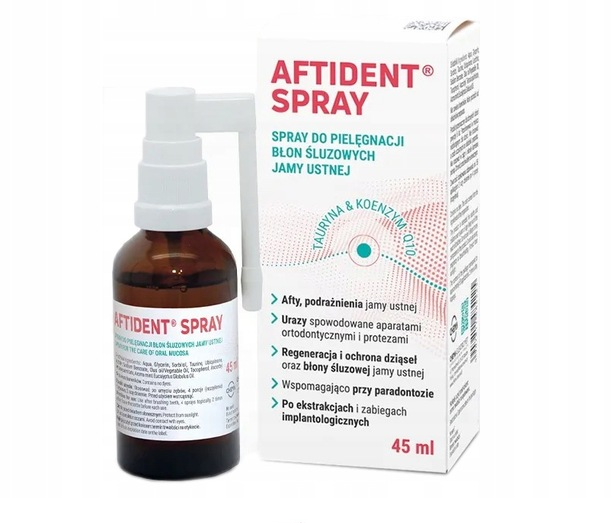 Aftident - Spray do pielęgnacji błon śluzowych jamy ustnej z KOENZYMEM Q10 i TAURYNĄ