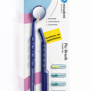 Zestaw PIC BRUSH COMBI SET: lusterko, uchwyt + 4 szczotki międzyzębowe kolor granatowy