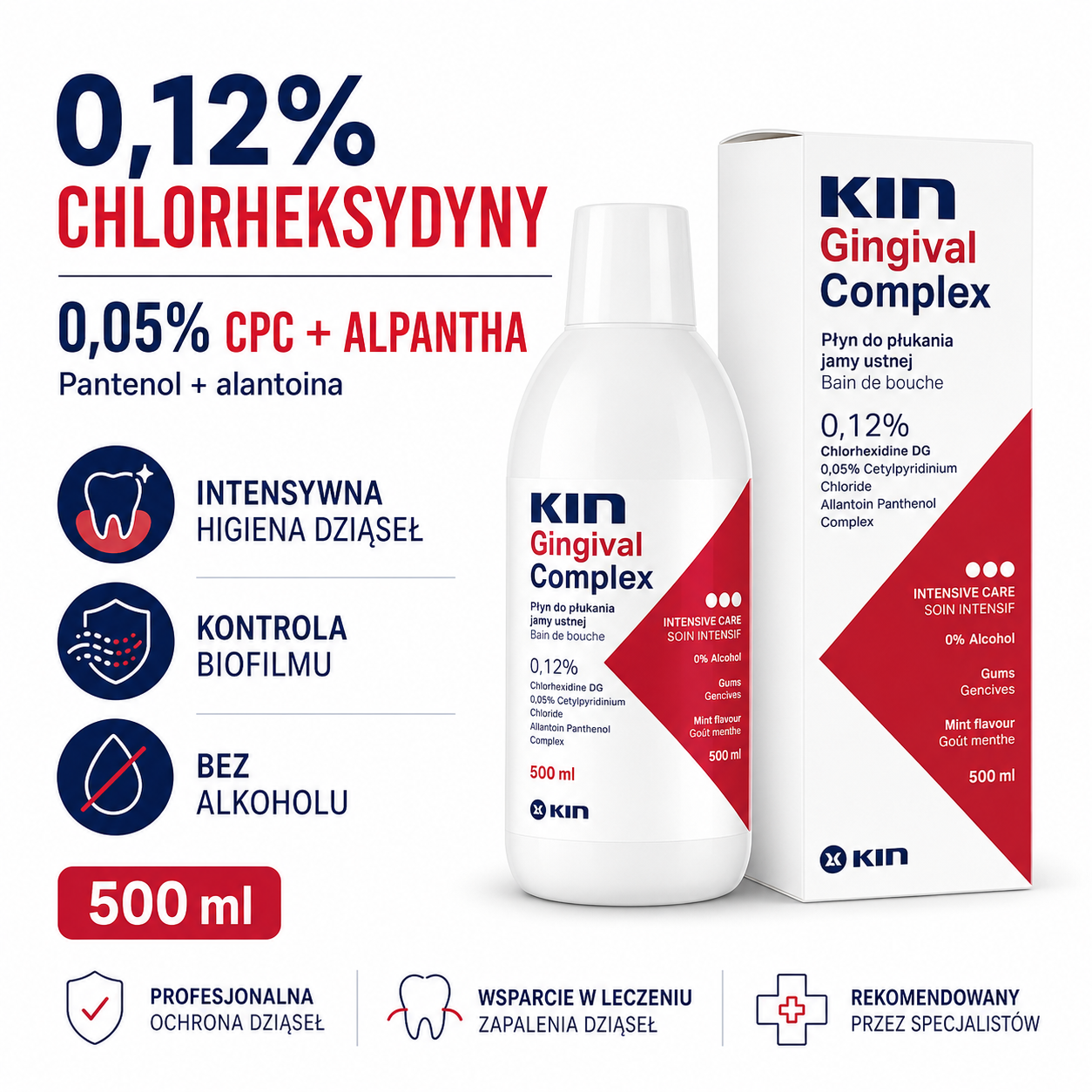 KIN Gingival Complex 500 ml – płyn z chlorheksydyną 0,12% i CPC 0,05% na dziąsła - obrazek 8