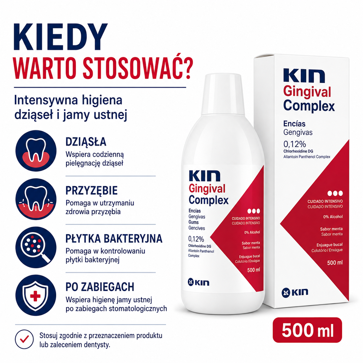 KIN Gingival Complex 500 ml – płyn z chlorheksydyną 0,12% i CPC 0,05% na dziąsła - obrazek 5