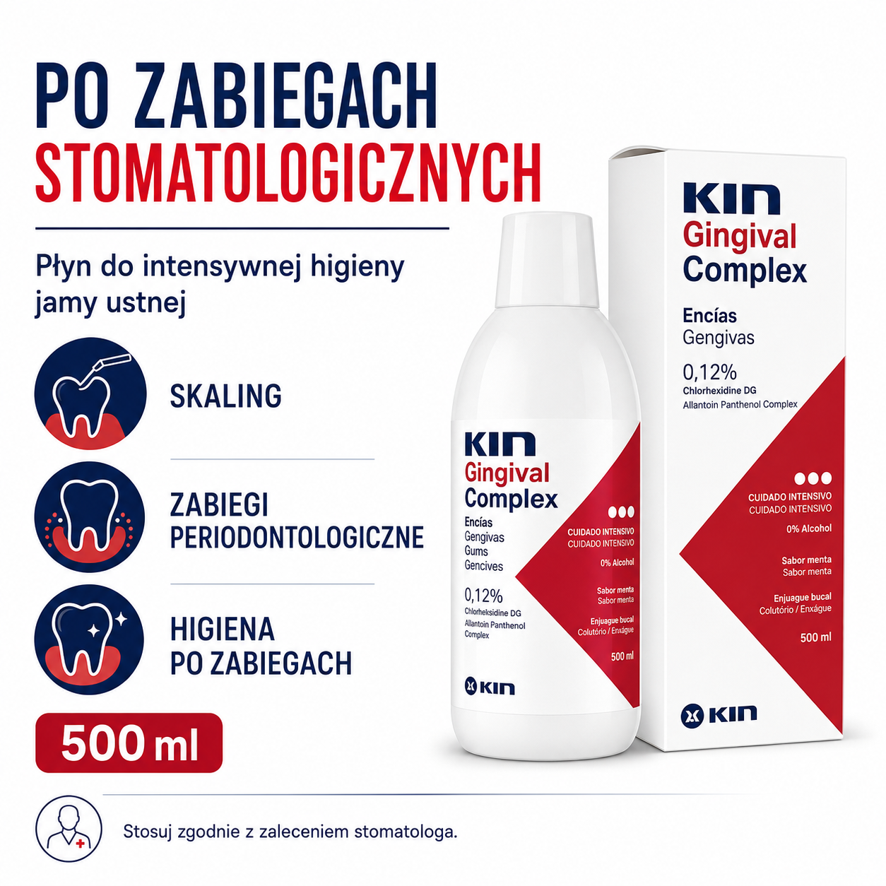 KIN Gingival Complex 500 ml – płyn z chlorheksydyną 0,12% i CPC 0,05% na dziąsła - obrazek 3