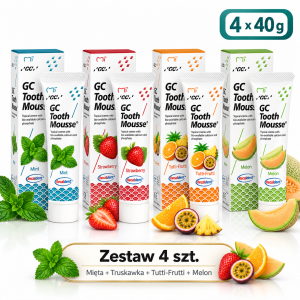 GC Tooth Mousse 4 x 40 g Mięta + Truskawka + Tutti-Frutti + Melon – zestaw 4 szt.