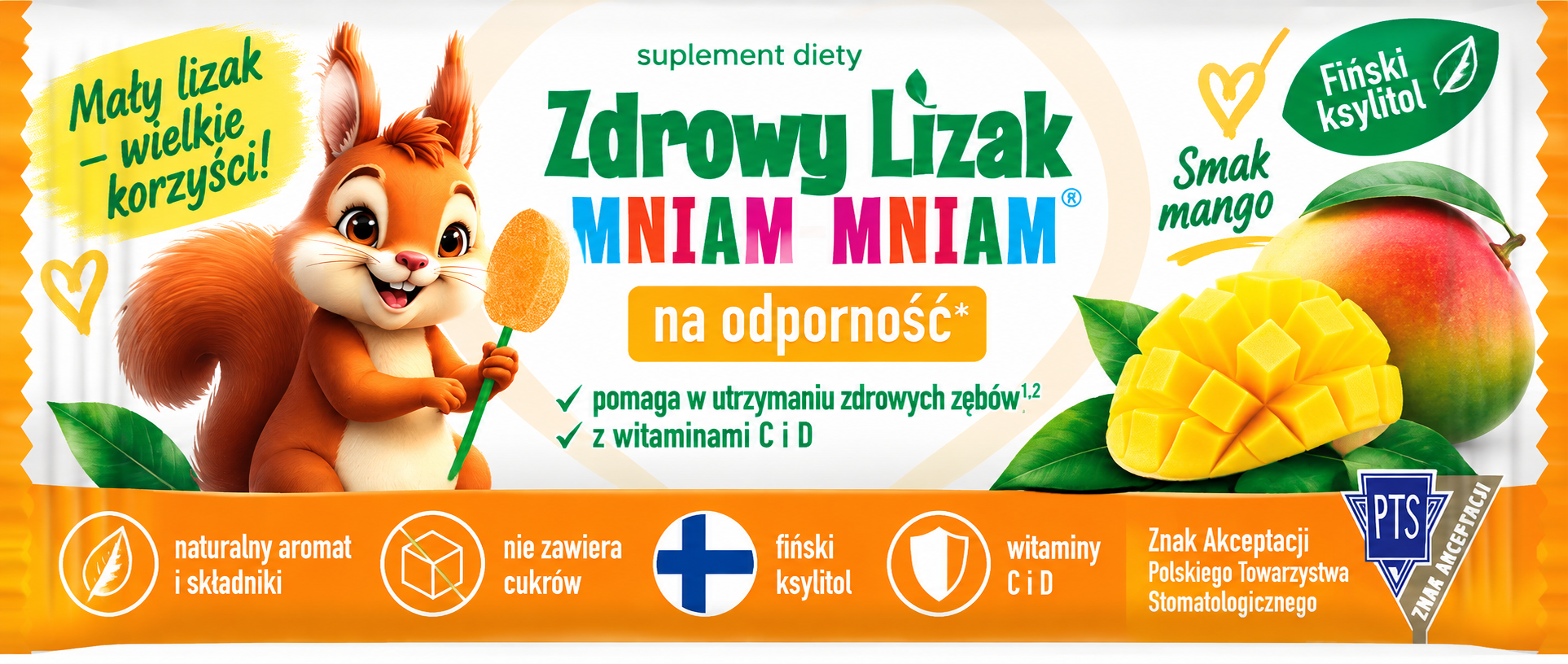 Zdrowy Lizak Mniam-Mniam mango 1 szt. – bez cukru, z ksylitolem i wit. C + D - obrazek 3