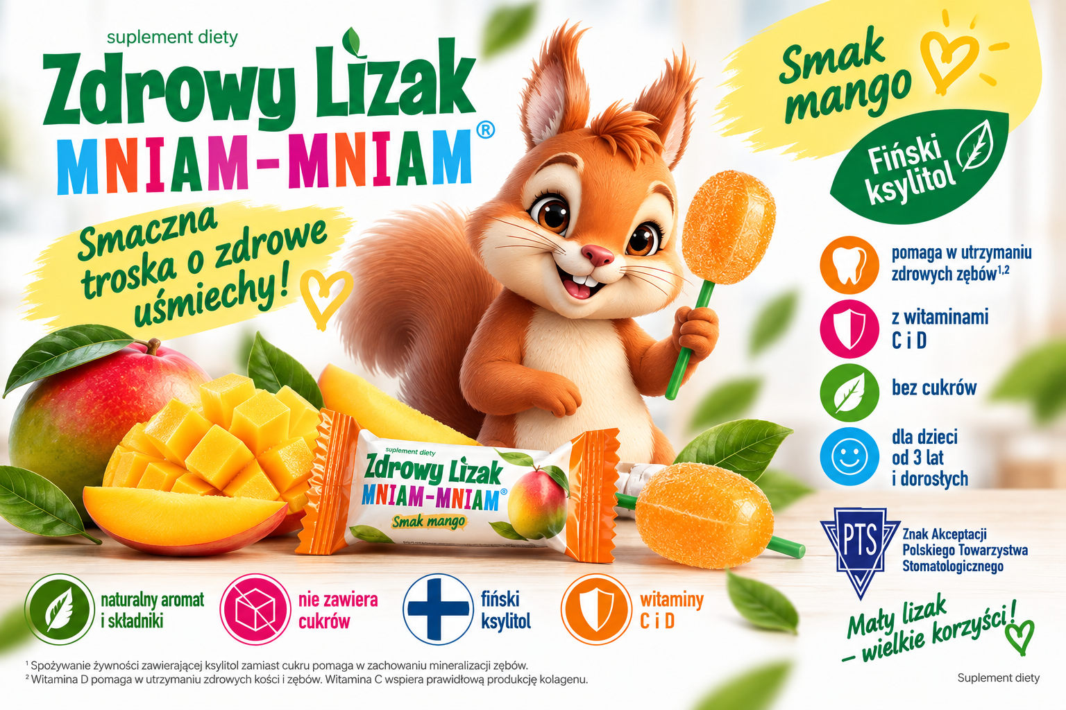 Zdrowy Lizak Mniam-Mniam mango 1 szt. – bez cukru, z ksylitolem i wit. C + D - obrazek 2