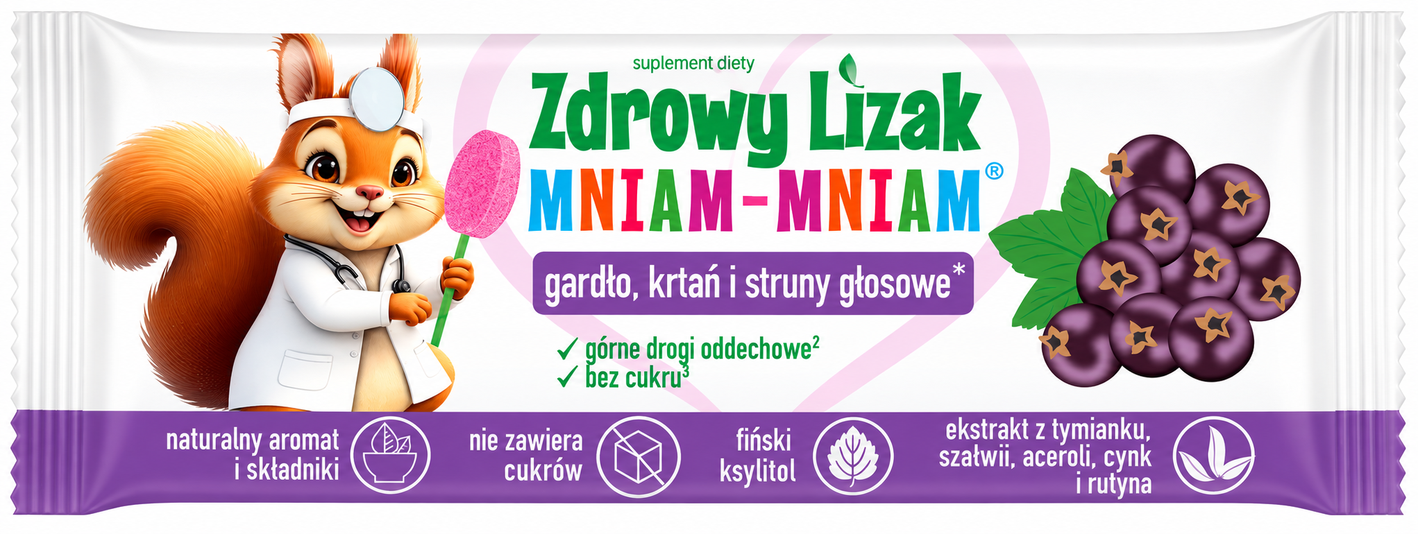 Zdrowy Lizak Mniam-Mniam na gardło czarna porzeczka 1 szt. – bez cukru