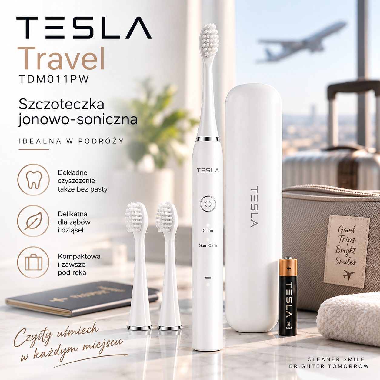 TESLA Travel TDM011PW – szczoteczka jonowo-soniczna, perłowa biel + 2 końcówki - obrazek 10