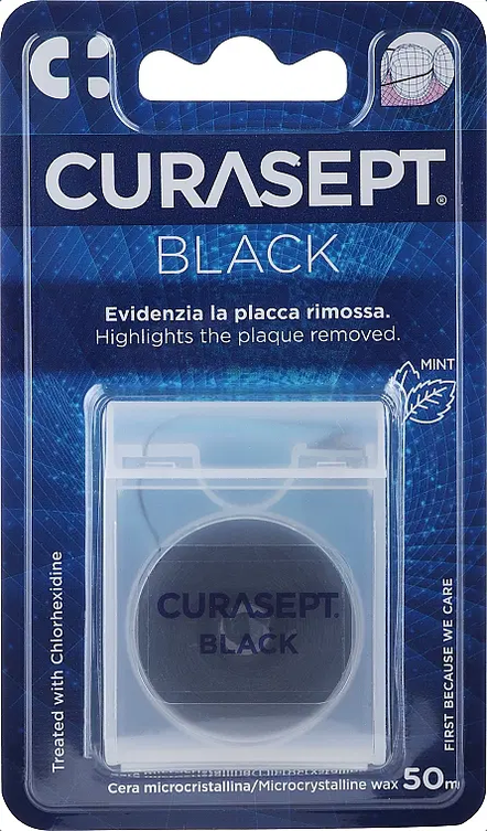 Nić Curasept Floss Classic Black 50 m – czarna nić dentystyczna z woskiem