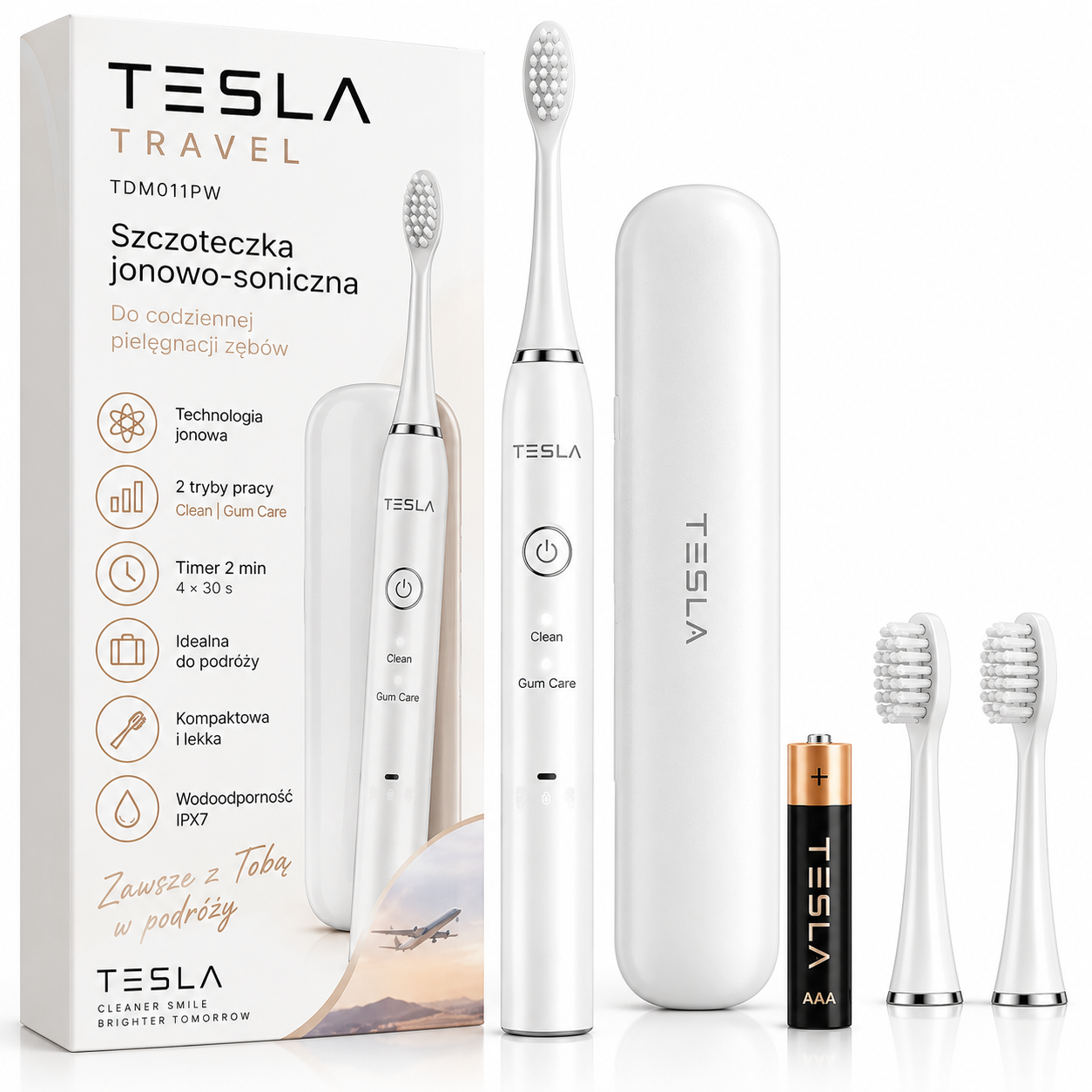 TESLA Travel TDM011PW – szczoteczka jonowo-soniczna, perłowa biel + 2 końcówki - obrazek 6