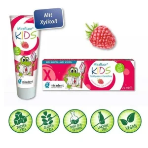 Miradent MIRAFLUOR KIDS 75 - pasta do mycia zębów dla dzieci przeciw próchnicy, malinowa