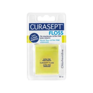Curasept FLOSS Ultra Fine 50m - ultra delikatna niewoskowana nić dentystyczna do ciasnych przestrzeni międzyzębowych