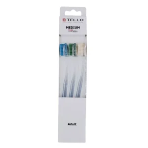 TELLO 3940 TRIO średnio miękka szczoteczka do mycia zębów z bardzo gęstym włosiem - 3 szt kolorowe