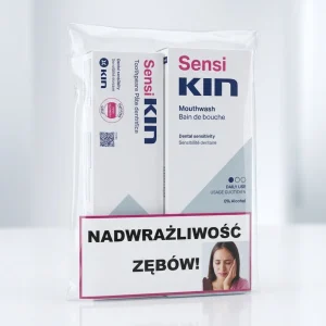 Zestaw SensiKIN remineralizujący płyn do płukania jamy ustnej na nadwrażliwość zębów 250ml + pasta SensiKIN 75ml