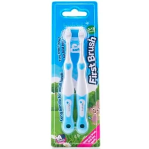 BRUSH-BABY FirstBrush Blue 2 szt - szczoteczka manualna dla dzieci wieku 0-18 miesięcy, niebieska