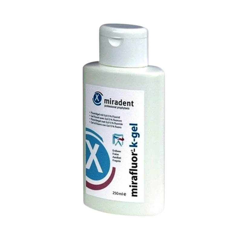 MIRADENT Mirafluor K-Gel - żel fluorkowy (0,615%) dla dzieci, smaku truskawki, 250 ml- intensywna profilaktyka przeciw próchnicy