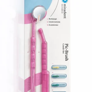 Zestaw PIC BRUSH COMBI SET: lusterko, uchwyt + 4 szczotki międzyzębowe kolor różowy