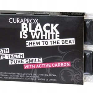 Curaprox Black Is White – wybielająca guma do żucia z aktywnym węglem, 12 szt.