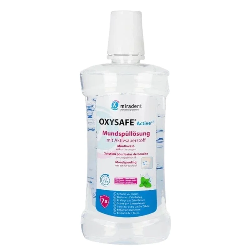 Ополаскиватель для полости рта Miradent OxySafe Active F, с активным кислородом и фтором, без спирта, 500 мл