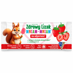 Zdrowy Lizak Mniam-Mniam truskawkowy 1 szt. – bez cukru, z ksylitolem i wit. C + D