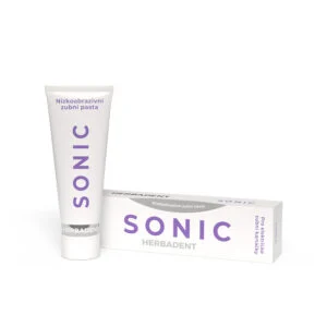 HERBADENT SONIC 75 g – tubka i opakowanie pasty do szczoteczek elektrycznych na białym tle